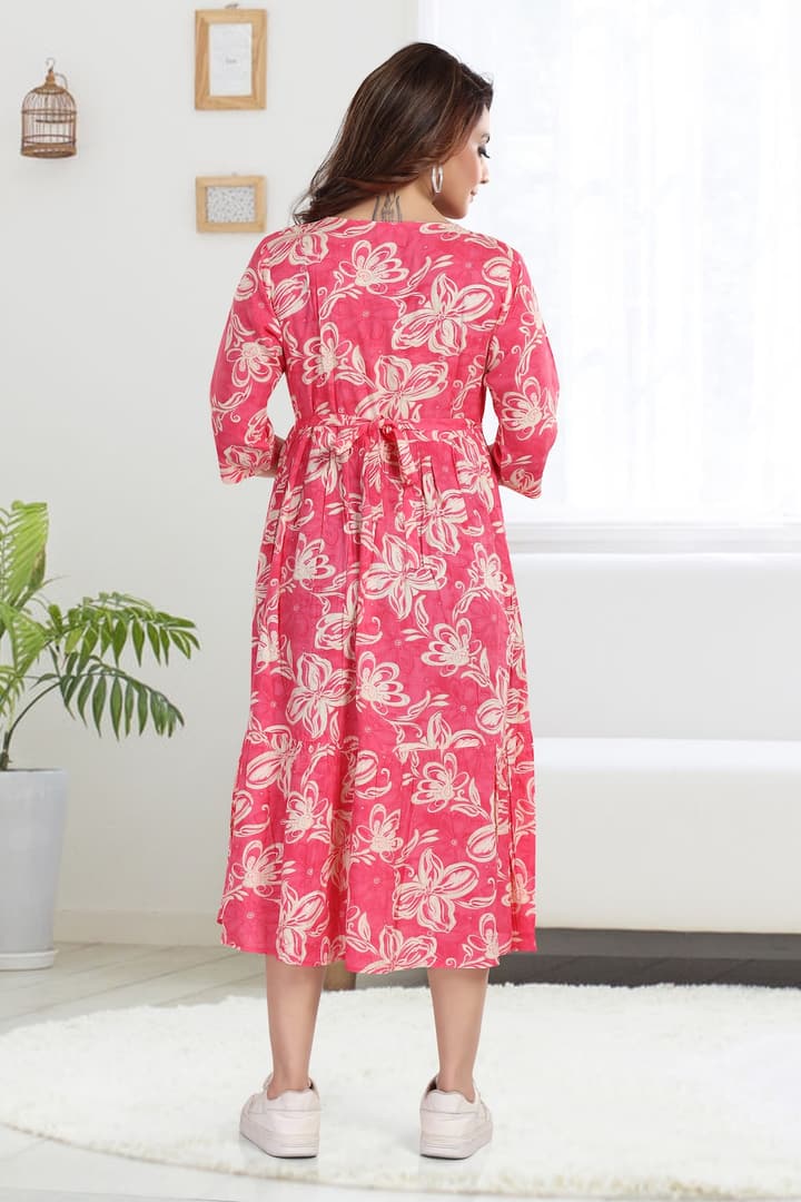 MomsBae Rose Pink Printed Feeding Dress, back view