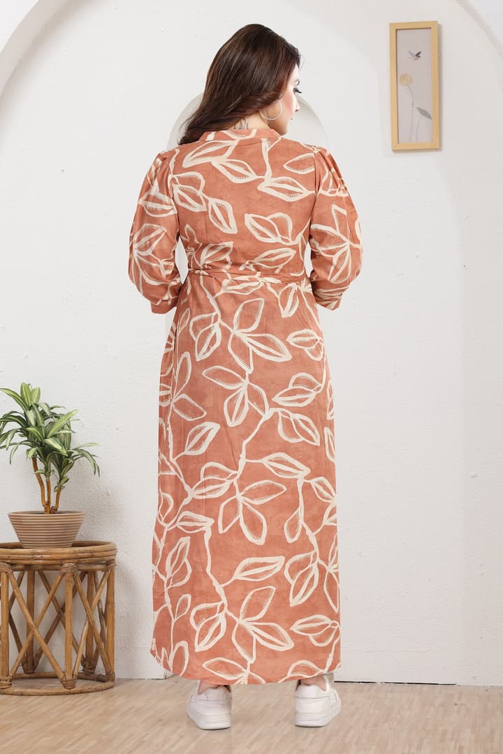 MomsBae Orange Cream Printed Maternity Dress, back view