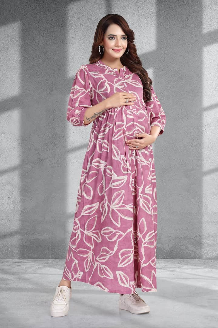 MomsBae Dusky Rose Printed Maternity Dress, front view