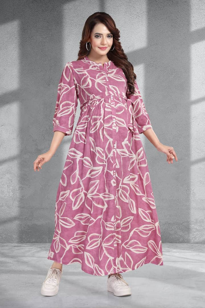 MomsBae Dusky Rose Printed Maternity Dress, alternate front view