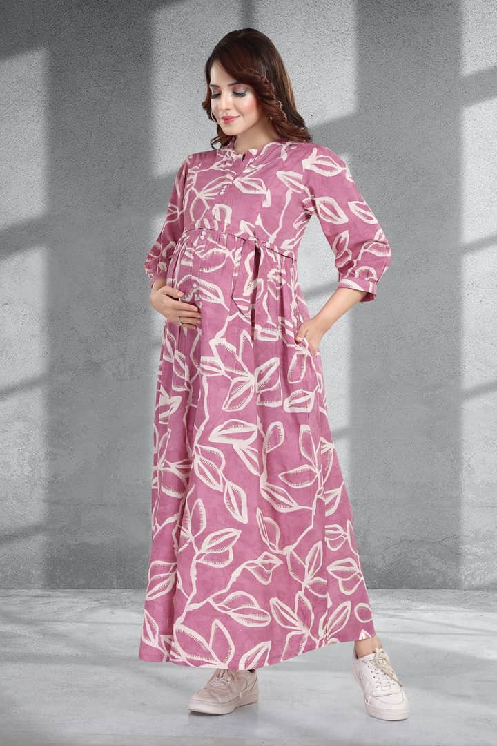 MomsBae Dusky Rose Printed Maternity Dress, alternate front view