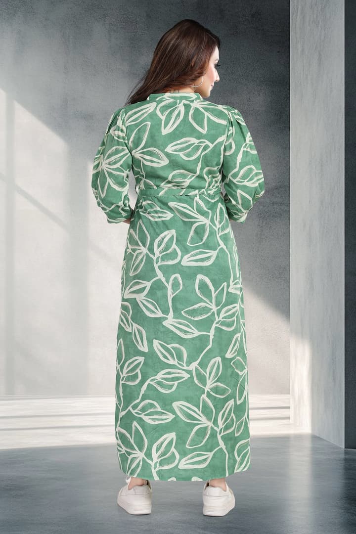 MomsBae Jade Green Printed Maternity Dress, back view