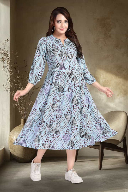 MomsBae Slate Geometric Linen Maternity Feeding Dress, front view