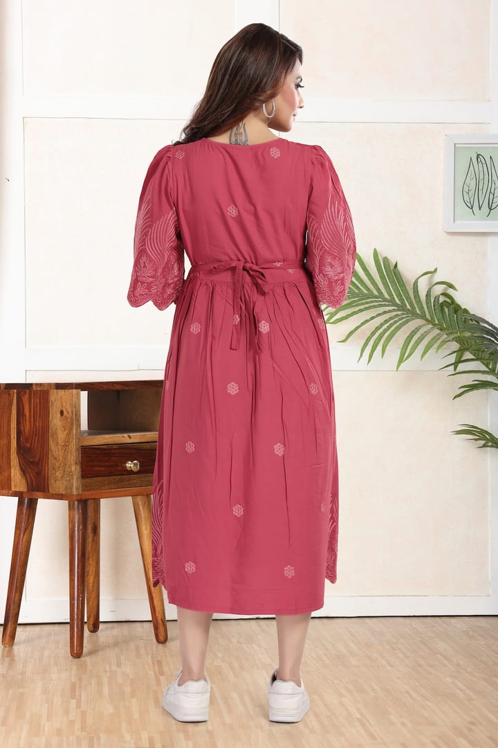 MomsBae Rose Embroidered Maternity Feeding Dress, back view