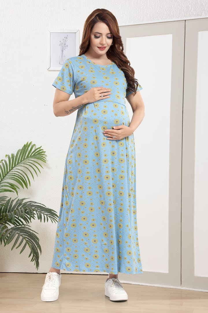 MomsBae Mellow Sunflower Printed Zipless Nightie, front view
