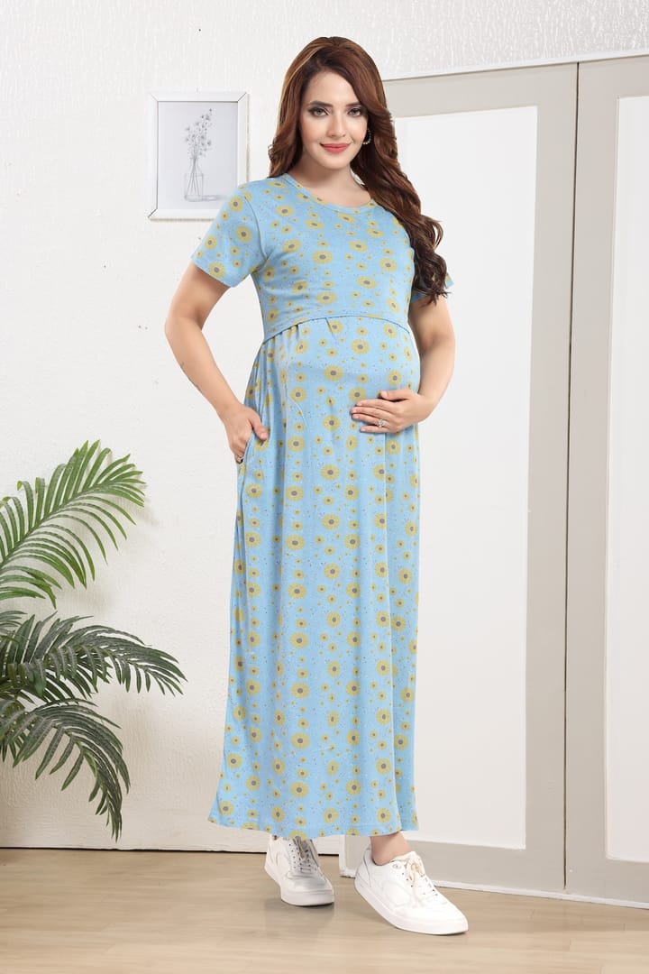 MomsBae Mellow Sunflower Printed Zipless Nightie, alternate front view