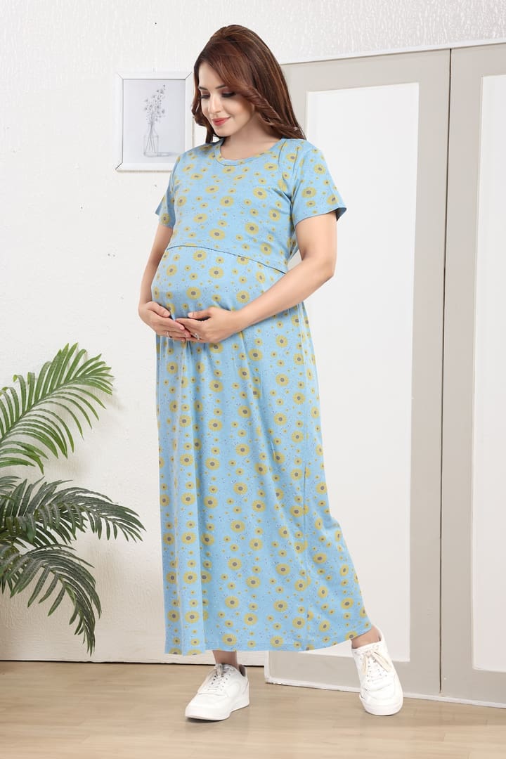 MomsBae Mellow Sunflower Printed Zipless Nightie, alternate front view