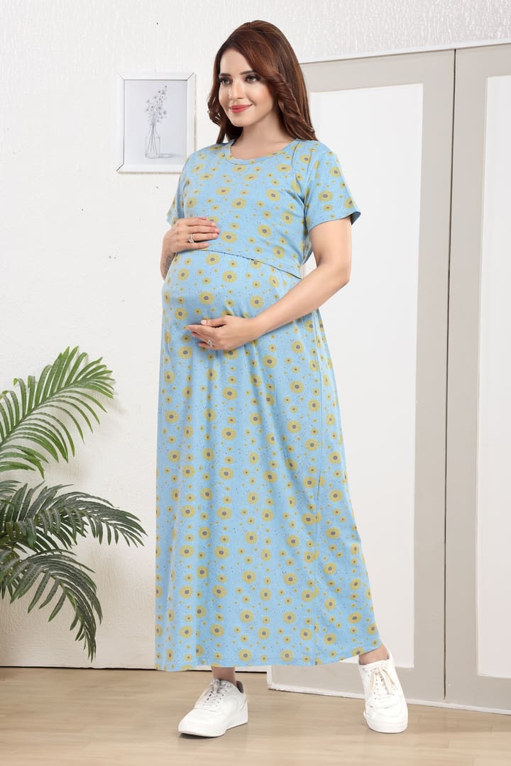 MomsBae Mellow Sunflower Printed Zipless Nightie, alternate front view