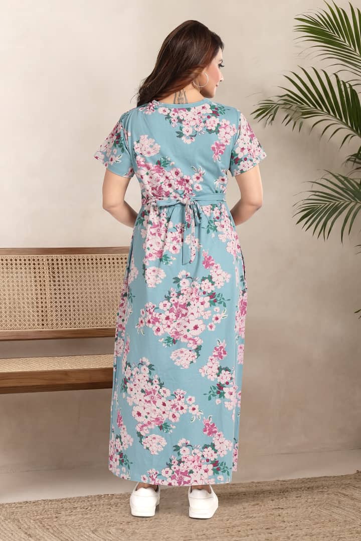 MomsBae Surf Blue Printed Zipless Feeding Nightie, back view