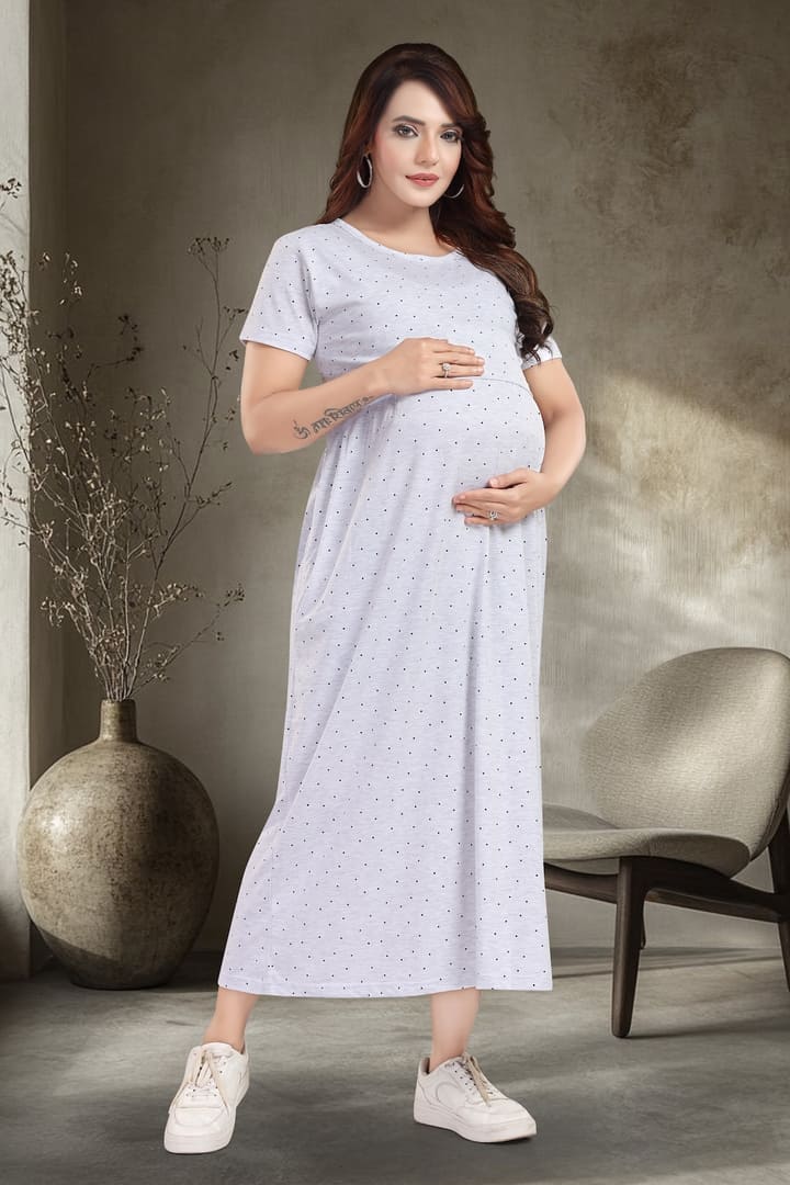 MomsBae Melange Grey Polka Zipless Feeding Nightie, front view