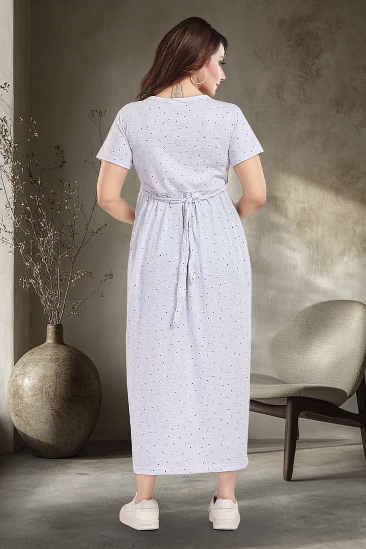 MomsBae Melange Grey Polka Zipless Feeding Nightie, back view