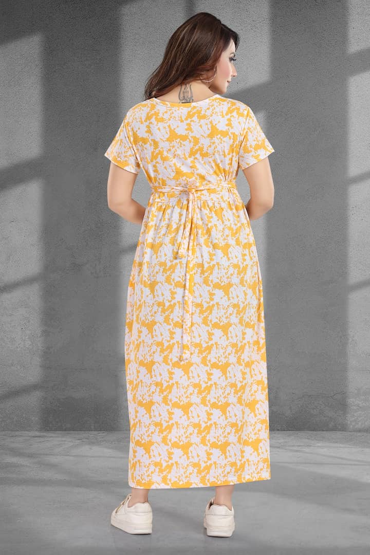 MomsBae Yellow Splatter Zipless Feeding Nightie, back view