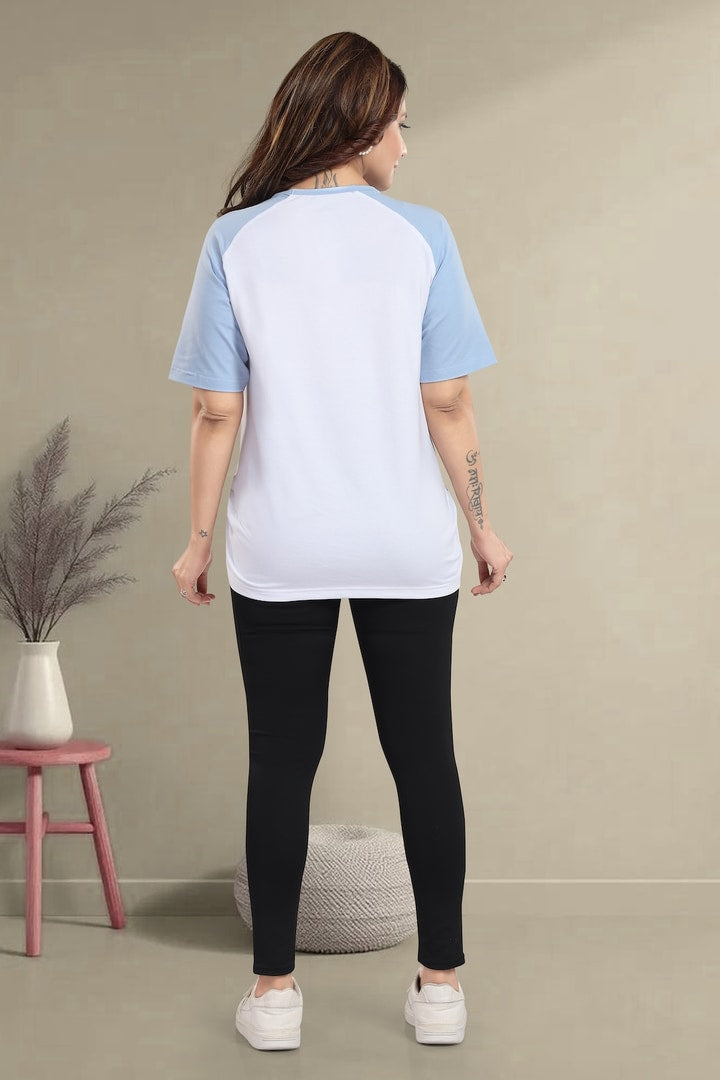 MomsBae Icy Blue Graphic Maternity T Shirt, back view