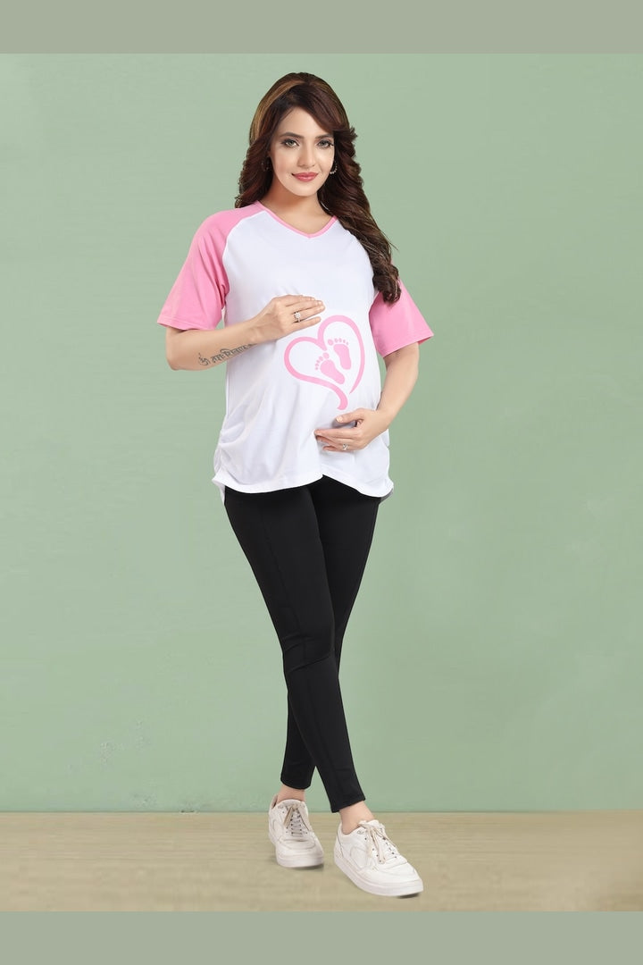MomsBae Girly Pink Graphic Maternity T Shirt, front view