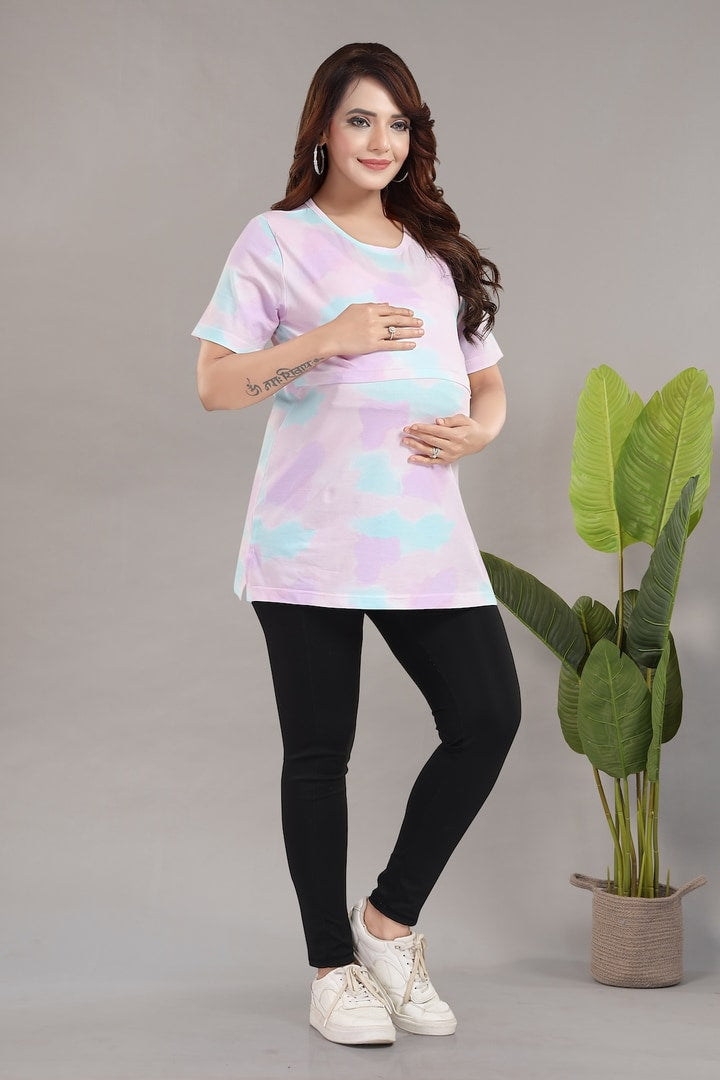 MomsBae Milkyway Tie and Dye Zipless Feeding T Shirt, front view