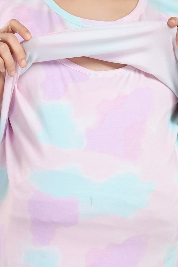 MomsBae Milkyway Tie and Dye Zipless Feeding T Shirt, zipless nursing panel detail