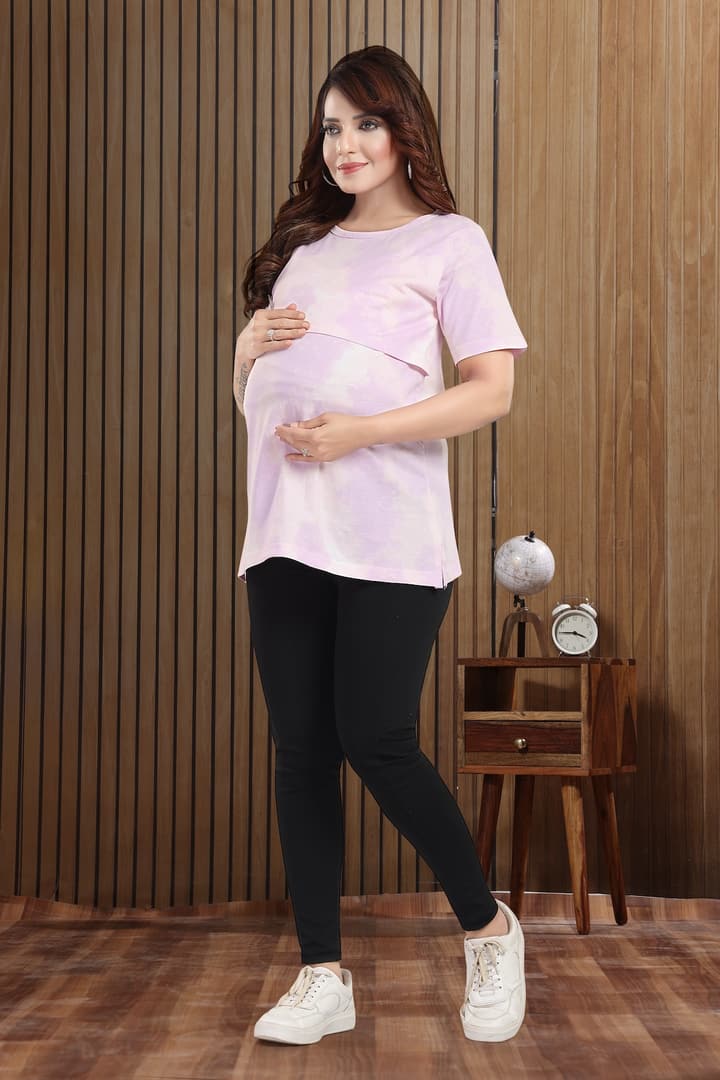 MomsBae Aurora Tie and Dye Zipless Feeding T Shirt, alternate full-length view