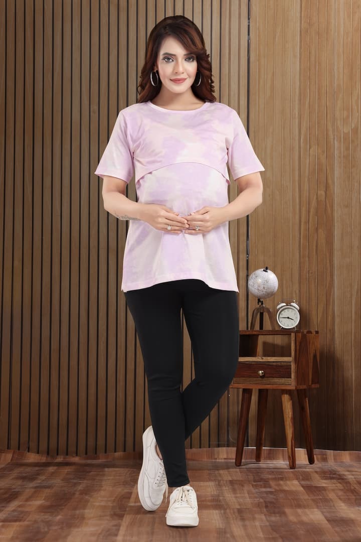 MomsBae Aurora Tie and Dye Zipless Feeding T Shirt, alternate full-length view
