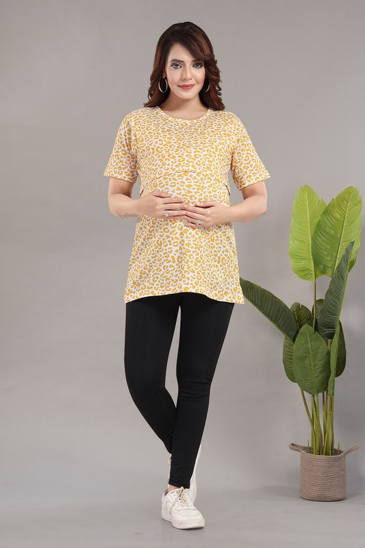 MomsBae Yellow Cheetah Zipless Feeding T Shirt, front view