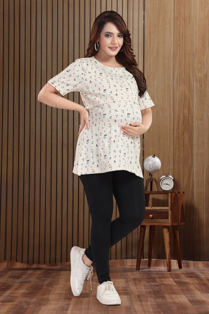 MomsBae Miniature Print Zipless Feeding T Shirt, front view