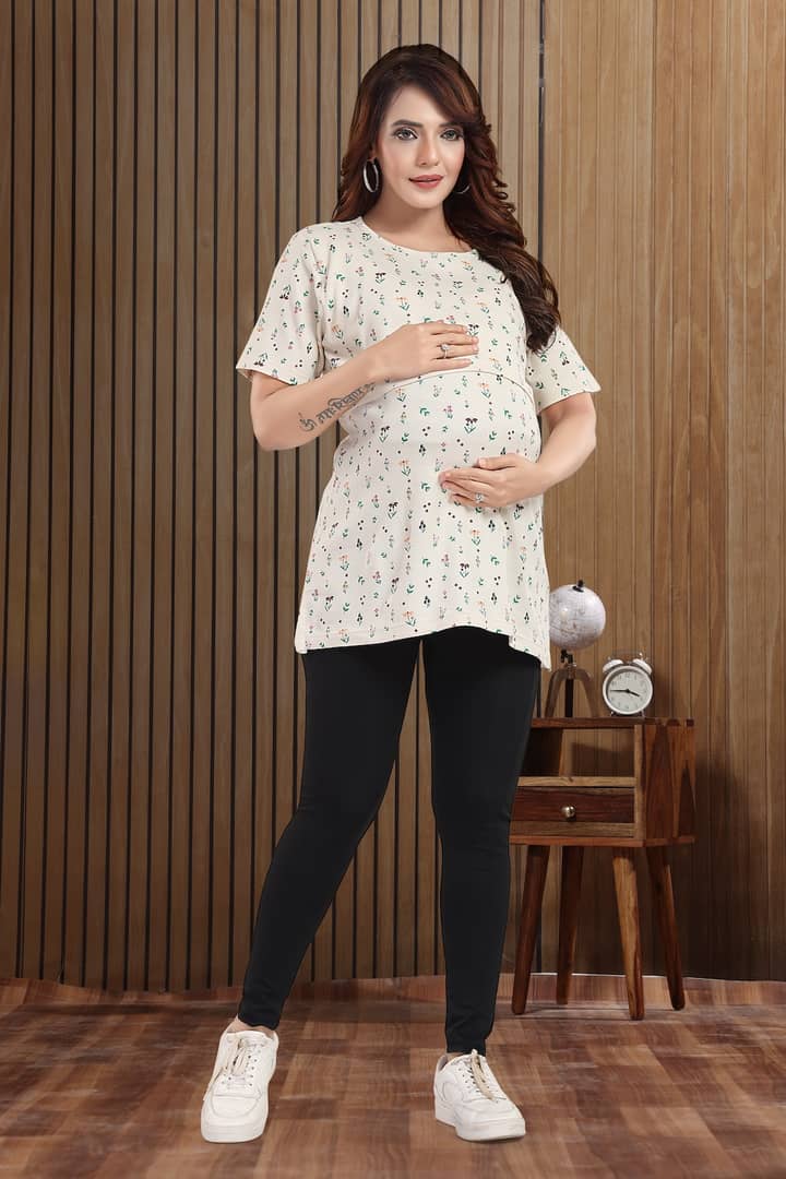 MomsBae Miniature Print Zipless Feeding T Shirt, alternate full-length view