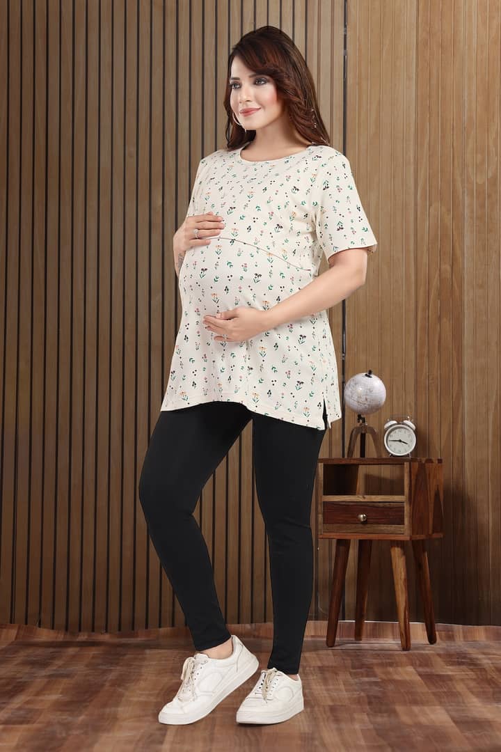 MomsBae Miniature Print Zipless Feeding T Shirt, alternate full-length view